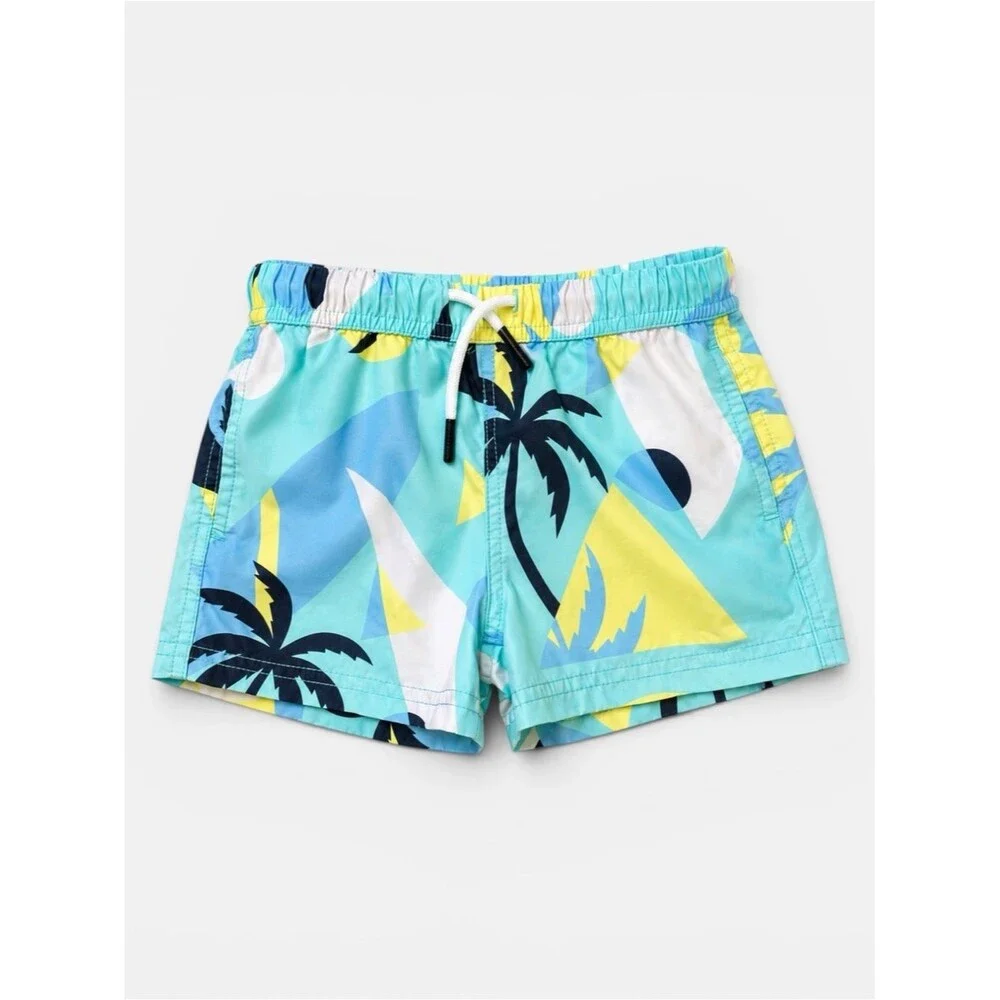 Maamgic Kids Palm Tree Swim Trunks Size 3T Tropical Beach Print Lined Quick Dry
